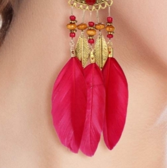 Boho feather earring - Picture 2 of 2